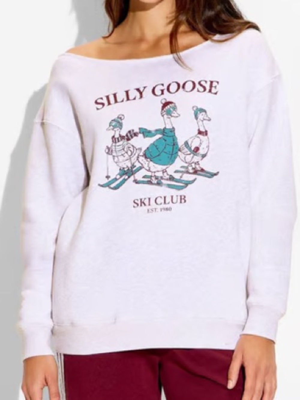 wild fable Cream 'Silly Goose' Graphic Crewneck with Teal & Burgundy Accents